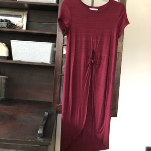 Hi-Low, knotted front Tunic - Burgundy